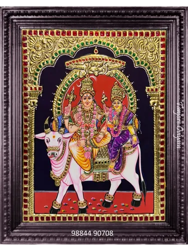 Shiva Parvati Tanjore Painting on Nandi | Pradhosha Shivan Tanjore Painting